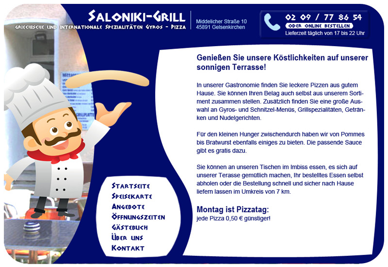Konzept der Startseite des Saloniki-Grill Imbisses in Gelsenkirchen.